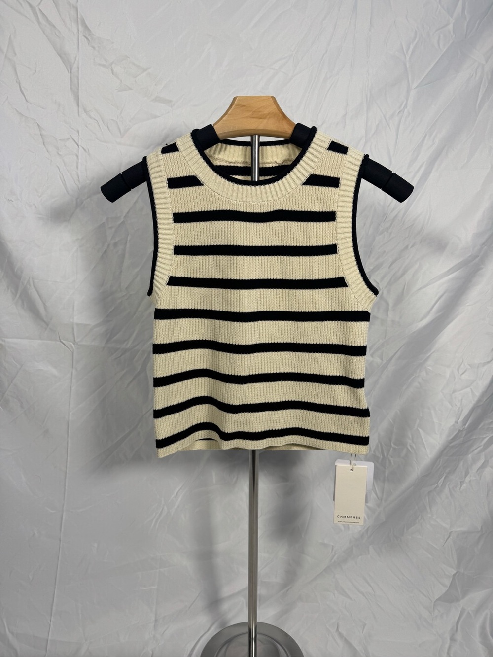 Commense Striped Sleeveless Knit Tank - Cream & Black